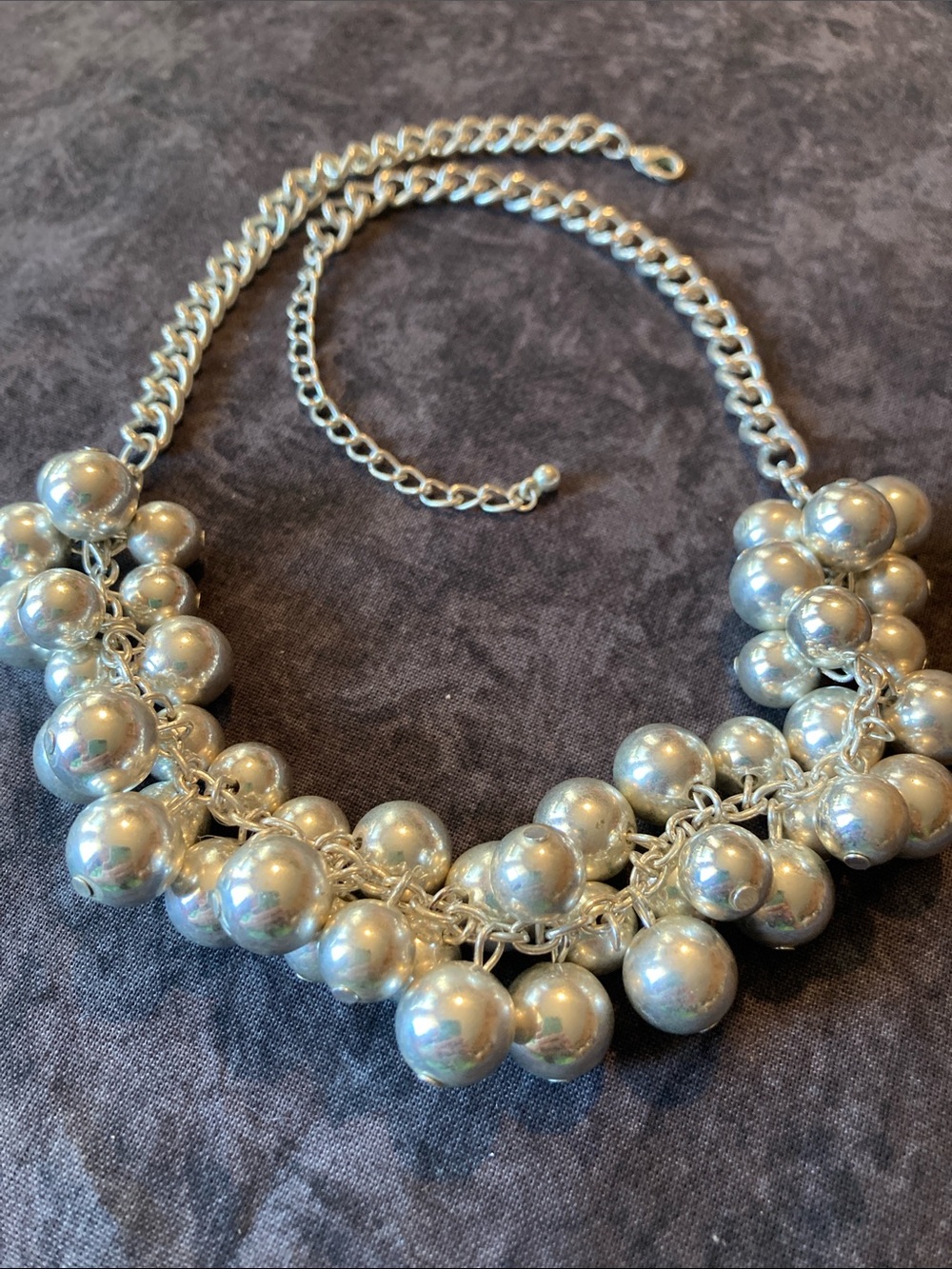 Silver Tone Bead Cluster Statement Necklace - Women Jewelry